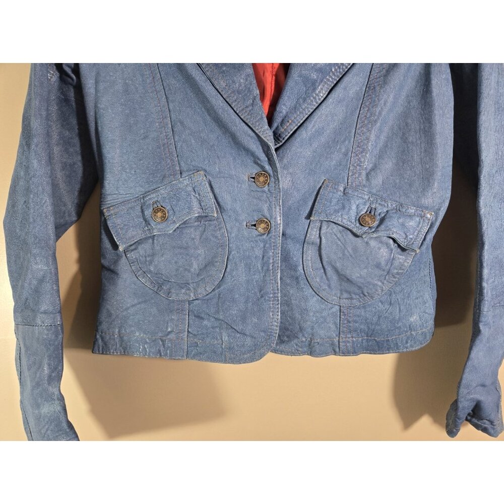 Women's Wilson's Blue Leather Jacket, Size M, RN 69425 - Picture 2 of 12
